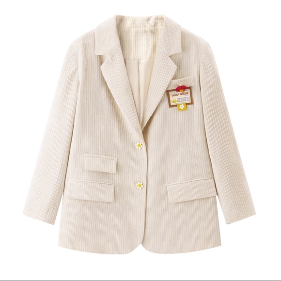 Lenin Interesting Labelling Corduroy Blazer Jacket in Cream Size XS Y2K - Picture 1 of 8
